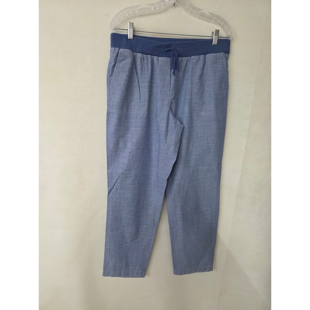 Talbots Chambray Pants Womens 10 Blue Cotton Pull On Pants Drawstring Waist